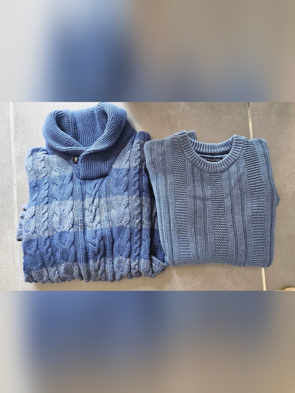 Tommy Hilfiger Mens Sweater 2 Pack Size XS Blue Ribbed & Cable Knit Shawl Neck.
